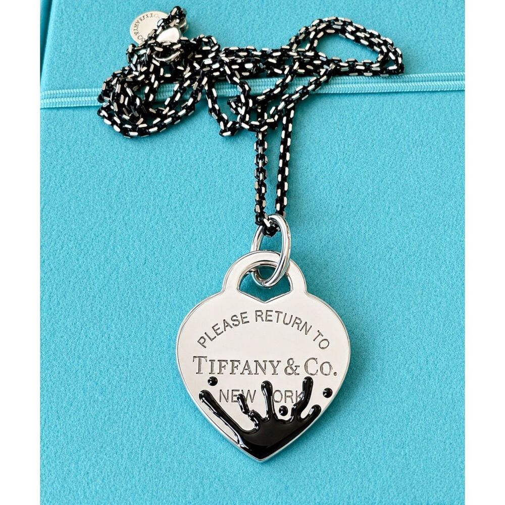 RARE Tiffany & Co. Black Enamel Sparkle Chain in Silver, 30 inches, 1.7mm